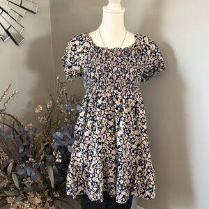 Floral Kids Dress in Blue and White